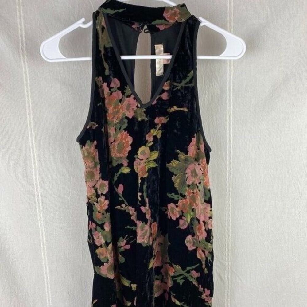 Band of Gypsies Halter Velvet Black Floral Dress Anthropologie XS